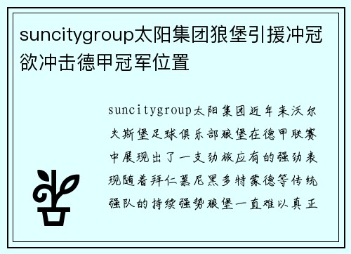 suncitygroup太阳集团狼堡引援冲冠欲冲击德甲冠军位置