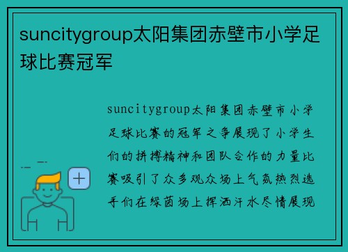 suncitygroup太阳集团赤壁市小学足球比赛冠军